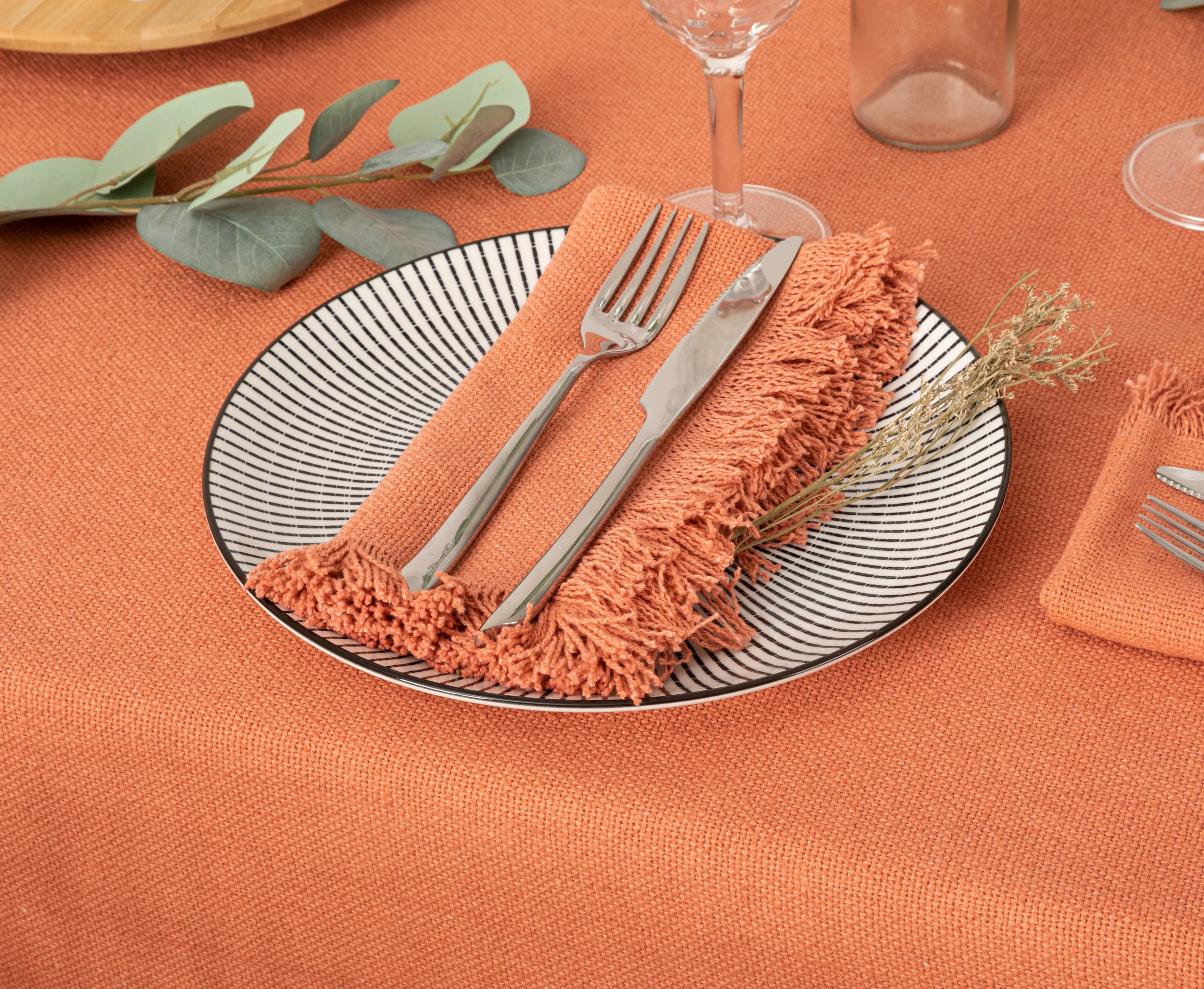Atmosphera Maha servetten set van 2 - Katoen - Terracotta roze - 40 x 40 cm